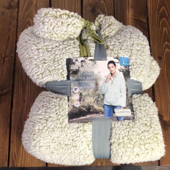 Serra Ladies Women’s Sherpa Quarter Zip Pullover Size Large Green Soft Top - Picture 3 of 6